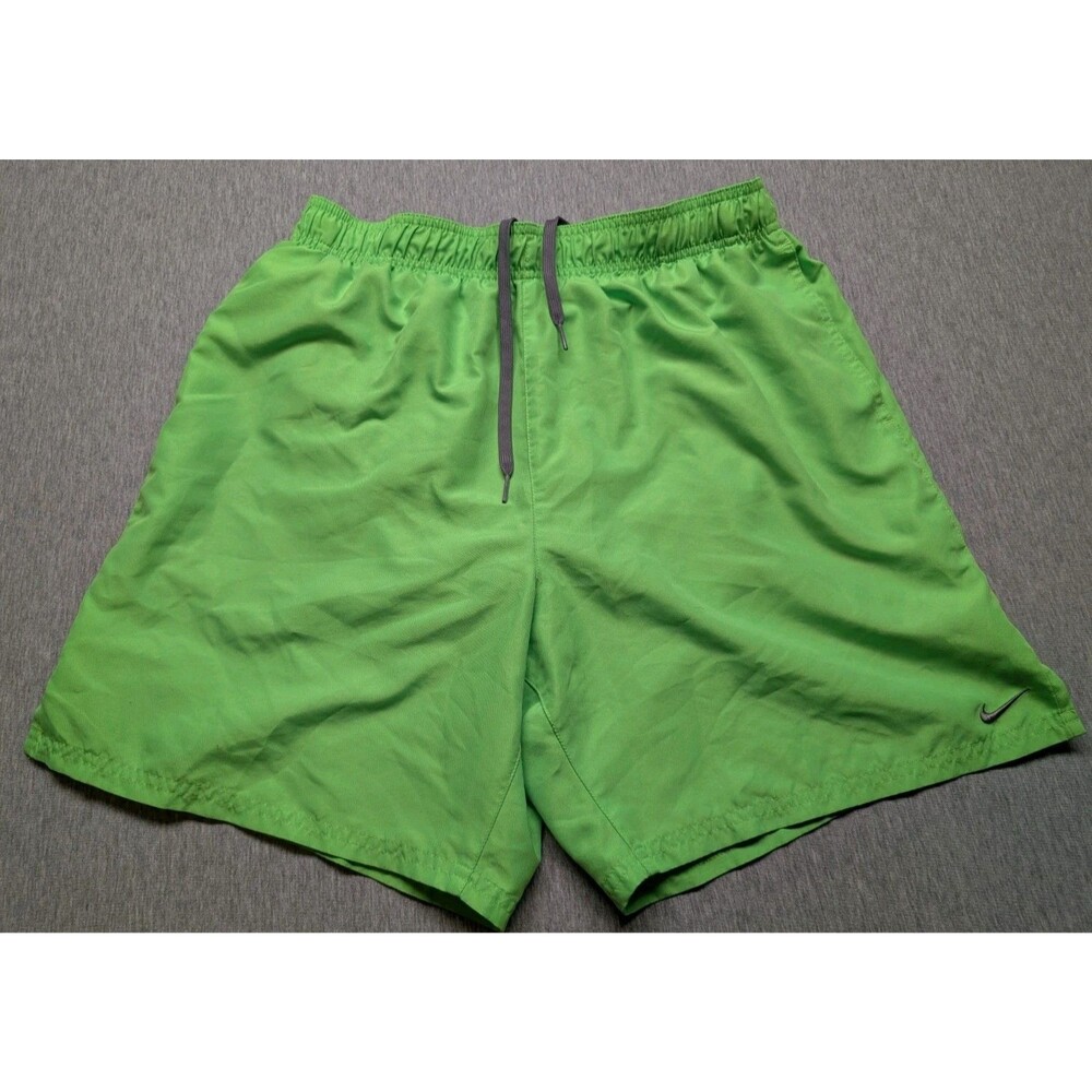 NIKE Swim Trunks Suit Elastic Waist Shorts Pockets Mens L NESS8510 Green